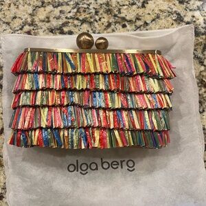 Olga Berg Red and Blue Fringe Clutch